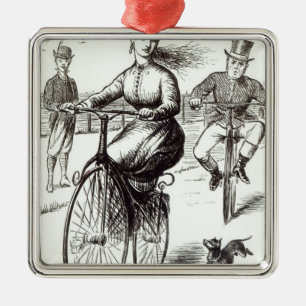 Cartoon of a Lady on a Velocipede, 1869 Metal Ornament