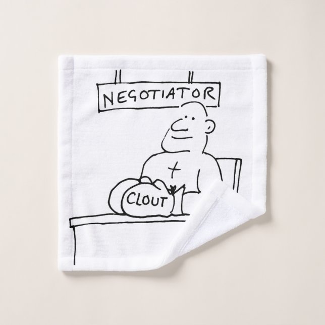 Cartoon of a negotiator with clout wash cloth (Wash Cloth)