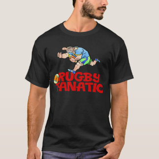 Cartoon of a Rugby player on a black tshirt. T-Shirt