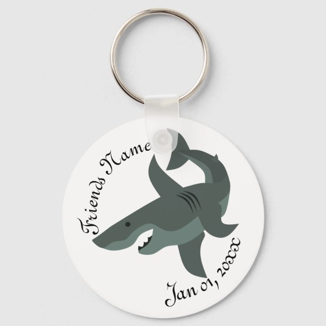 Cartoon of a Scary Great Shark Key Ring (Front)