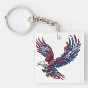 Cartoon of an eagle, 4th of July concept Key Ring