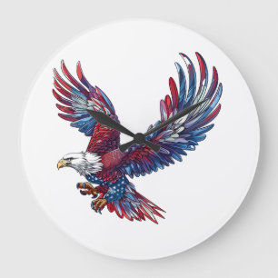 Cartoon of an eagle, 4th of July concept Large Clock