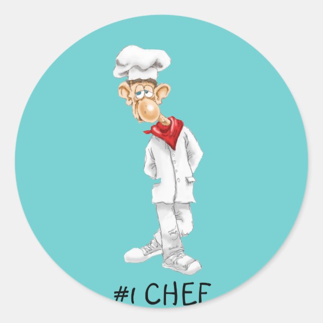 Cartoon of Chef with funny sayings Classic Round Sticker (Front)