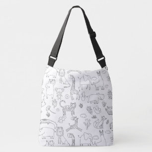 Cartoon of Cute Doodle Animals Crossbody Bag
