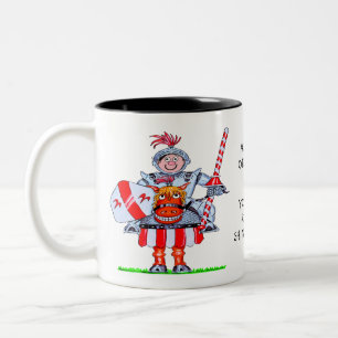 Cartoon of knight riding a horse Two-Tone coffee mug