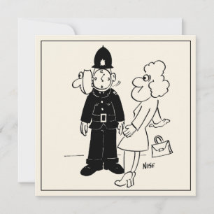 Cartoon of Policeman Who has a Clock Face. Card