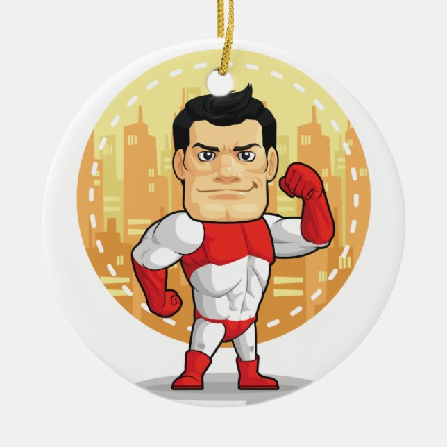 Cartoon of Superhero Ceramic Ornament (Front)