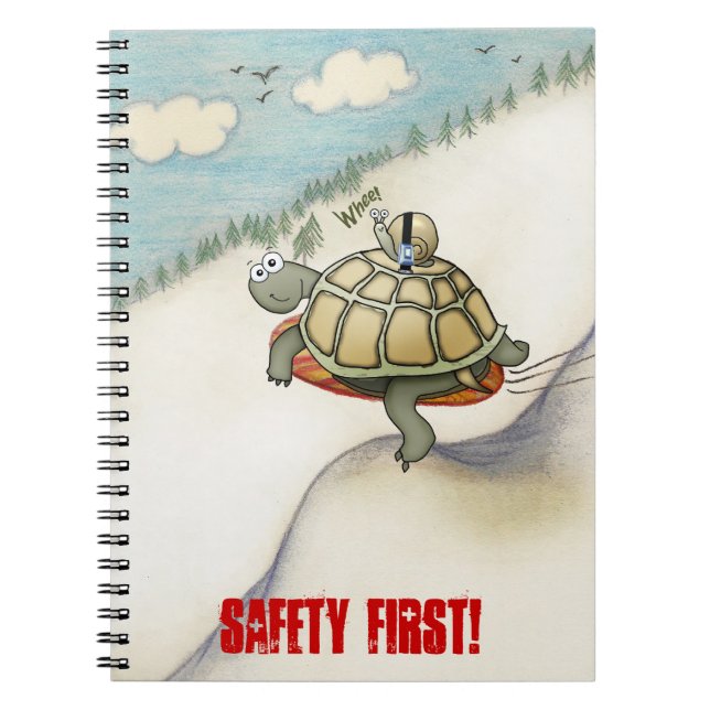 cartoon of tortoise and snail with seat belt notebook (Front)