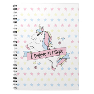 Cartoon of Unicorn and Stars Notebook