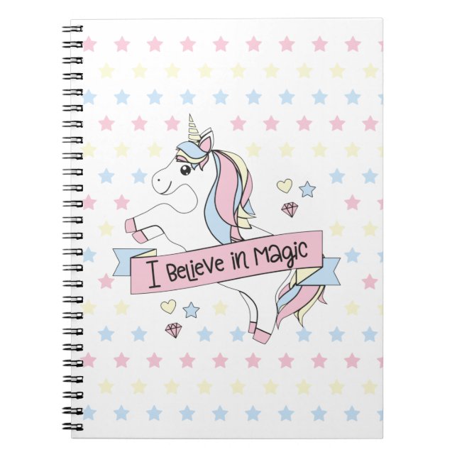 Cartoon of Unicorn and Stars Notebook (Front)