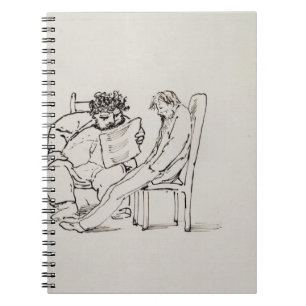 Cartoon of William Morris (1834-96) reading poetry Notebook