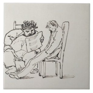 Cartoon of William Morris (1834-96) reading poetry Tile