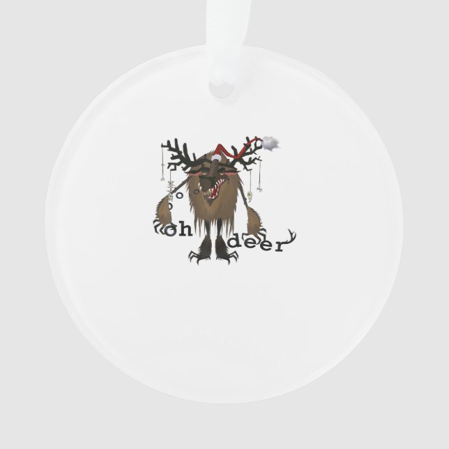Cartoon Oh Deer Funny Reindeer HolAcrylic Ornament (Front)