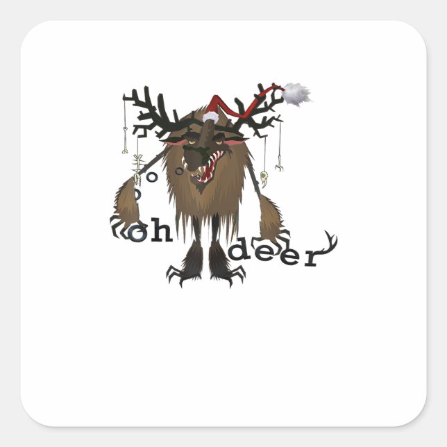 Cartoon Oh Deer Funny Reindeer Holiday Gamer Gift  Square Sticker (Front)