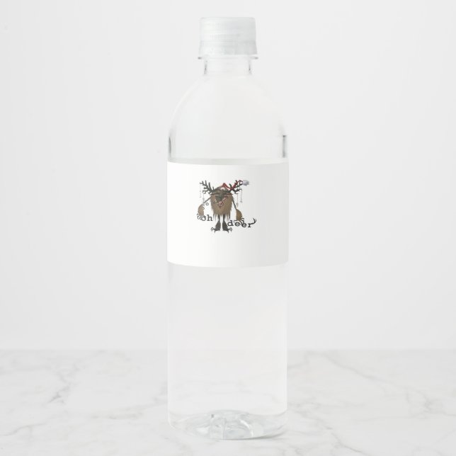 Cartoon Oh Deer Funny Reindeer Holiday Gamer Gift  Water Bottle Label (Front)