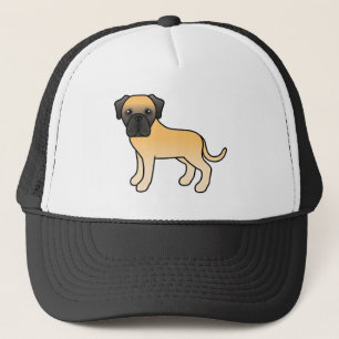 Cartoon Old English Mastiff Dog In Fawn Coat Trucker Hat