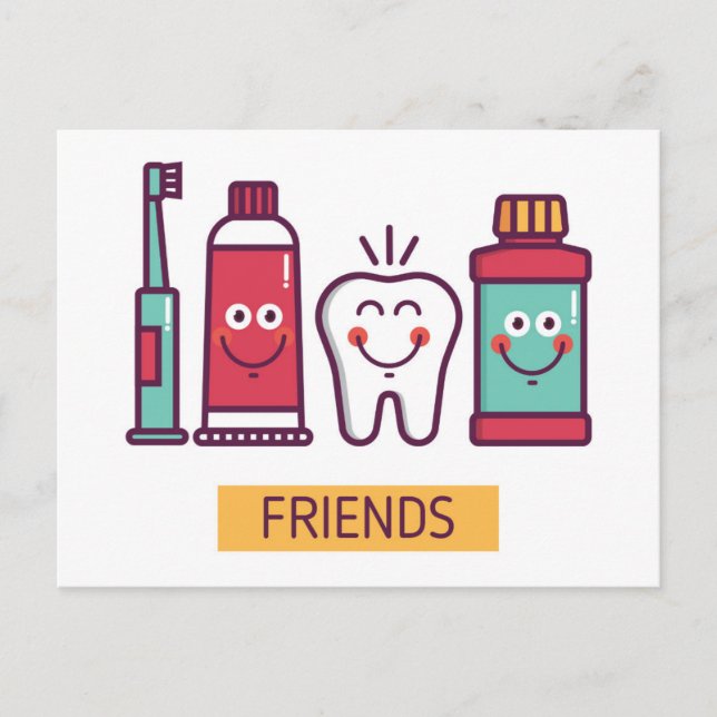 Cartoon Oral Care Friends Postcard (Front)