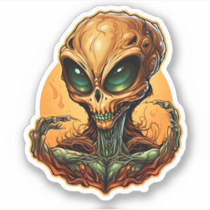 Cartoon Orange Alien Head With Green Big Eyes