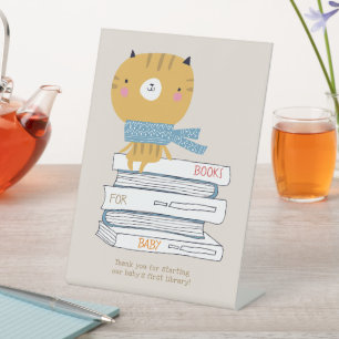 Cartoon Orange Cat Baby Shower Pedestal Sign