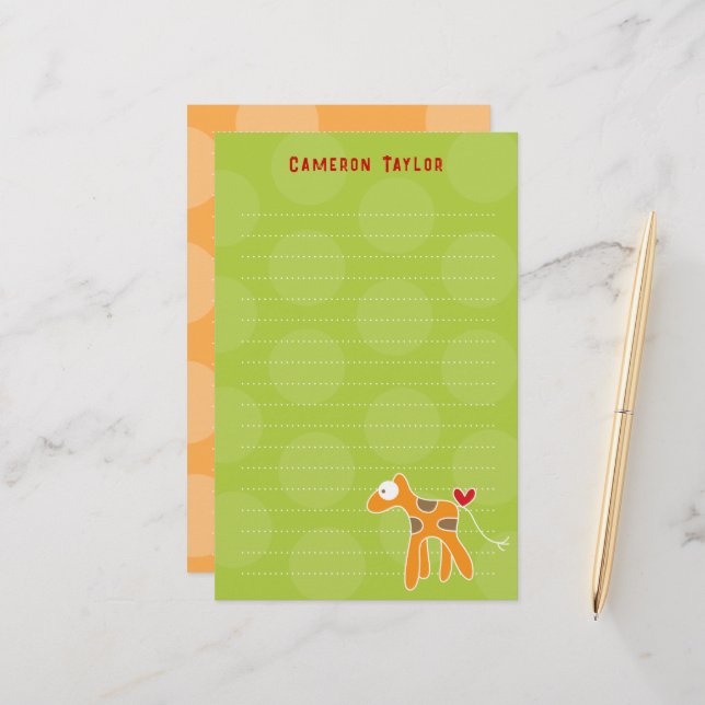 Cartoon Orange Giraffe Kid Children Dots Thank You Stationery (Front/Back In Situ)