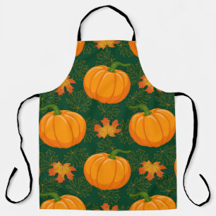 Cartoon orange Pumpkin and Autumn maple falling le Apron