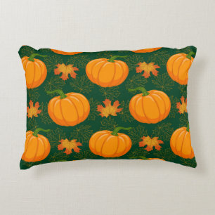 Cartoon orange Pumpkin and Autumn maple falling le Decorative Cushion