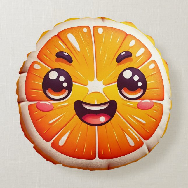 Cartoon Orange Slice Round Pillow – Whimsical (Front)