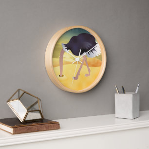 Cartoon Ostrich With Head In Sand Clock