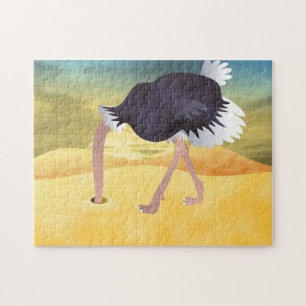 Cartoon Ostrich With Head In Sand Jigsaw Puzzle