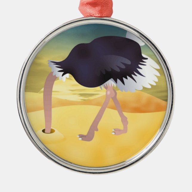Cartoon Ostrich With Head In Sand Metal Ornament (Front)
