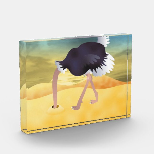 Cartoon Ostrich With Head In Sand Photo Block (Left)