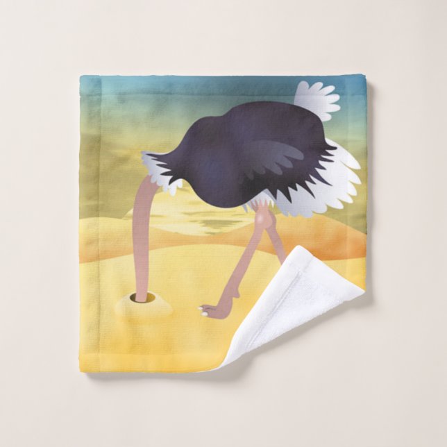 Cartoon Ostrich With Head In Sand Wash Cloth (Wash Cloth)