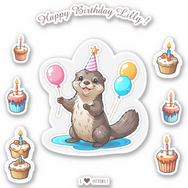 Cartoon Otter  Happy Birthday Personalised (Front)