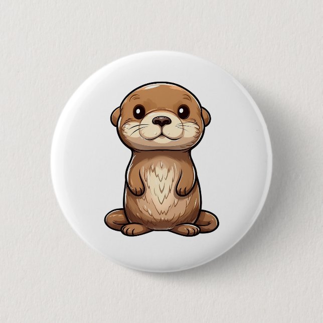 Cartoon otter illustration 6 cm round badge (Front)