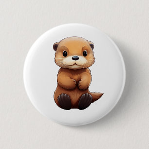 Cartoon otter illustration 6 cm round badge