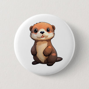 Cartoon otter illustration 6 cm round badge