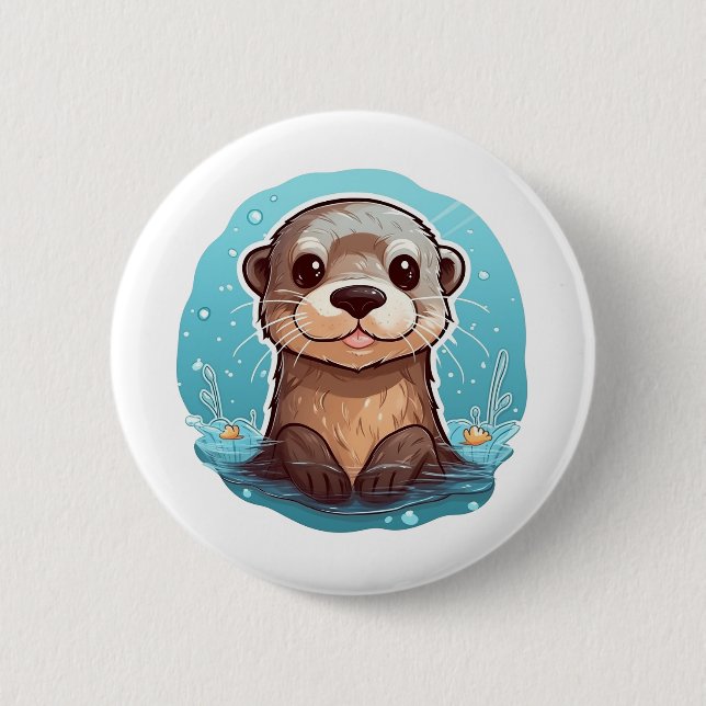 Cartoon otter illustration 6 cm round badge (Front)