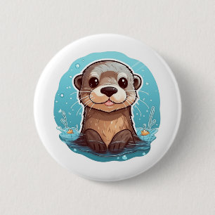 Cartoon otter illustration 6 cm round badge