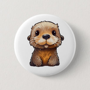 Cartoon otter illustration 6 cm round badge