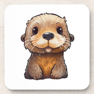 Cartoon otter illustration coaster