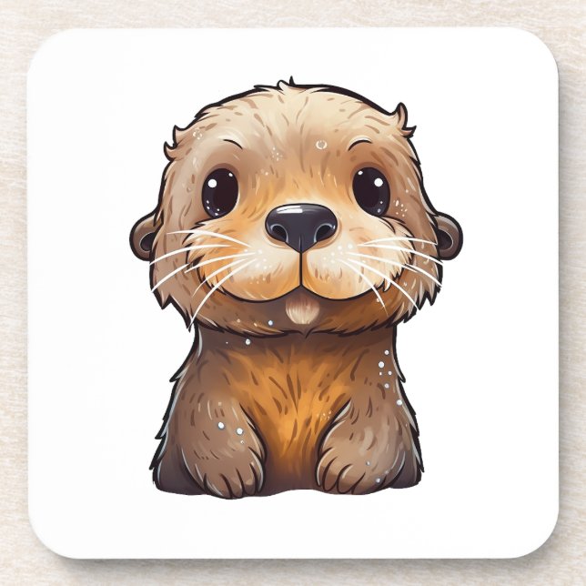 Cartoon otter illustration coaster (Front)
