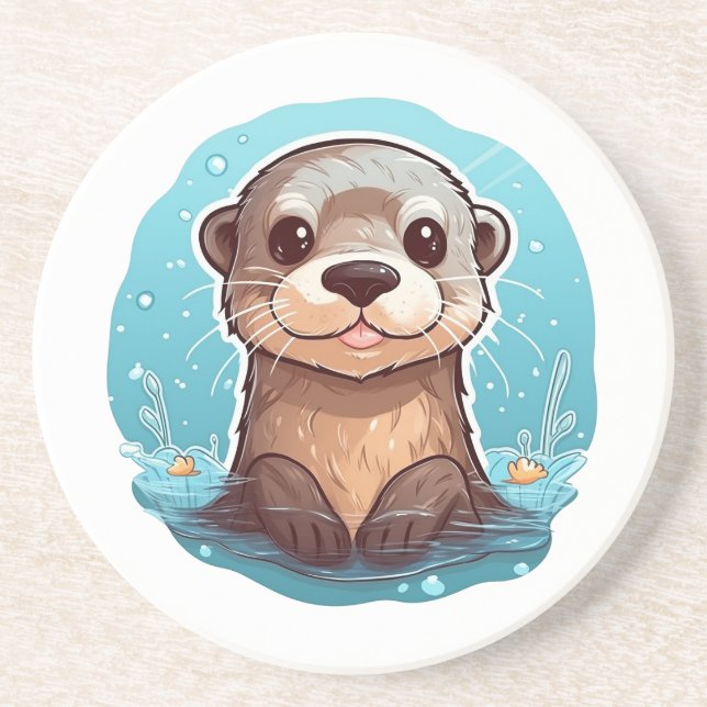 Cartoon otter illustration coaster (Front)