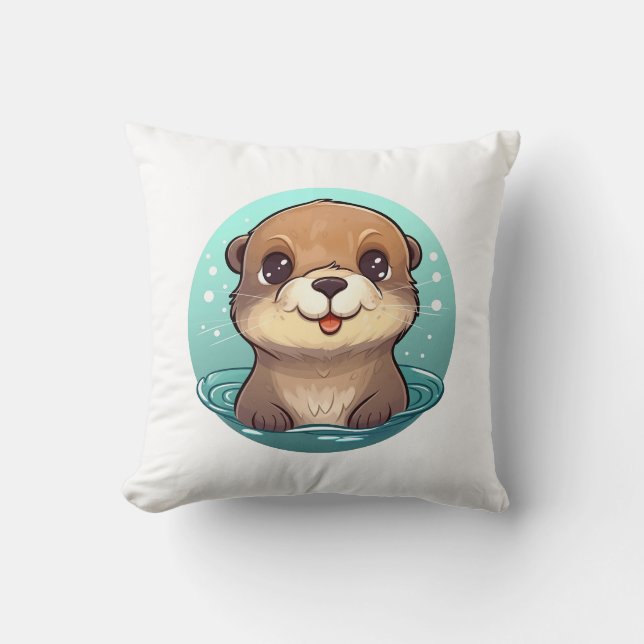 Cartoon otter illustration cushion (Front)