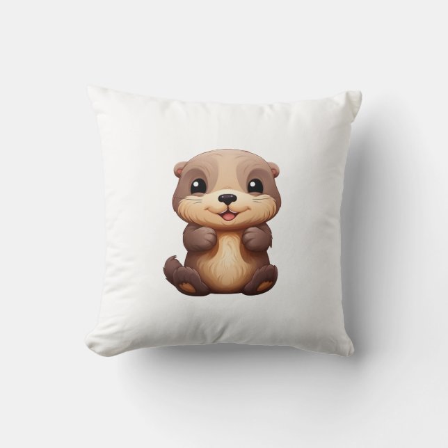 Cartoon otter illustration cushion (Front)