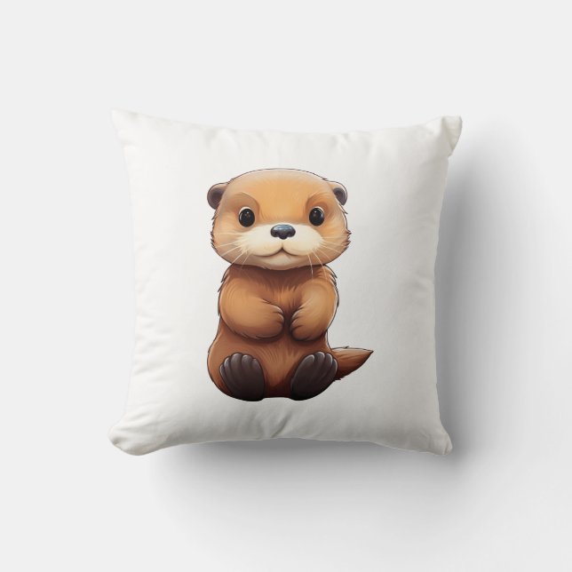 Cartoon otter illustration cushion (Front)