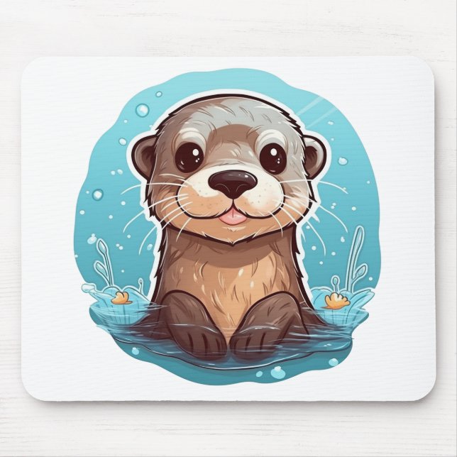 Cartoon otter illustration mouse pad (Front)