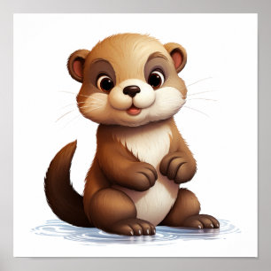 Cartoon otter illustration poster