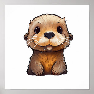 Cartoon otter illustration poster