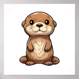 Cartoon otter illustration poster