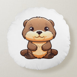Cartoon otter illustration round cushion